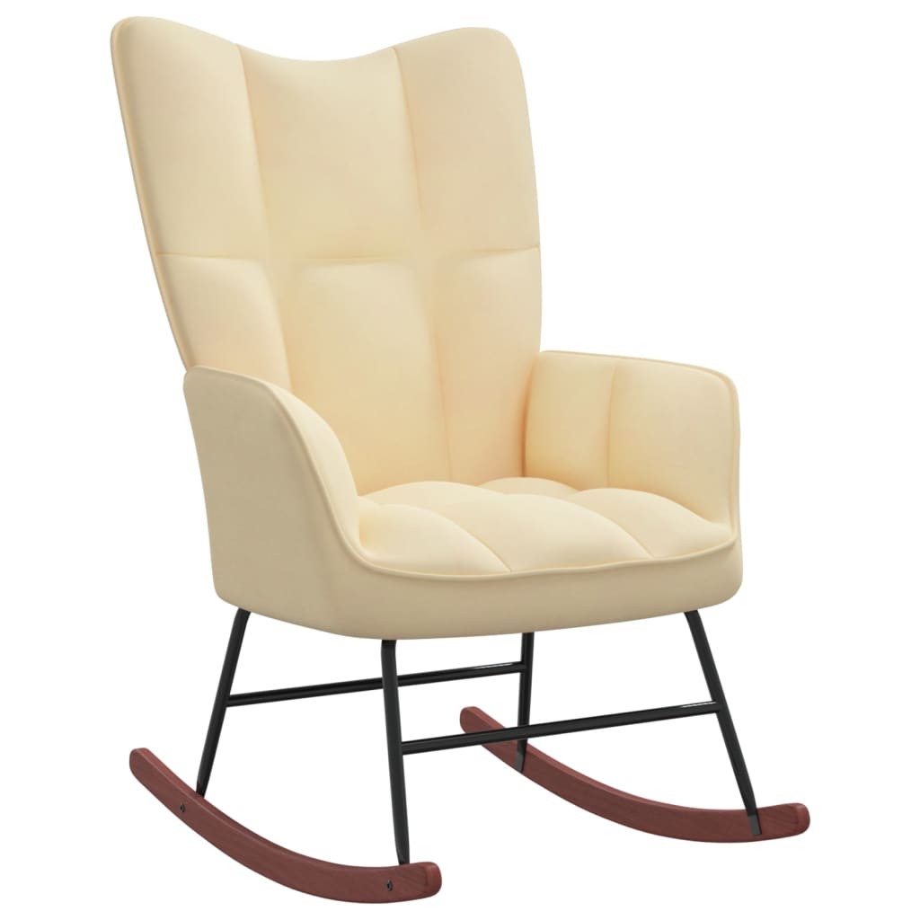 vidaXL Rocking Chair with a Stool Cream White Velvet-3