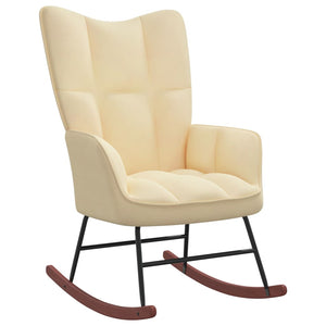 vidaXL Rocking Chair with a Stool Cream White Velvet-3