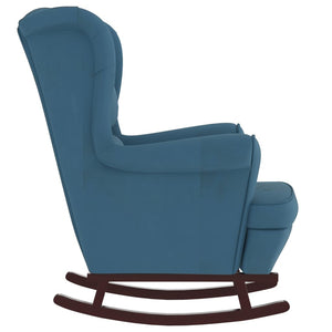 vidaXL Rocking Chair with Solid Wood Rubber Legs Blue Velvet-2