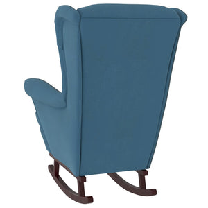 vidaXL Rocking Chair with Solid Wood Rubber Legs Blue Velvet-3