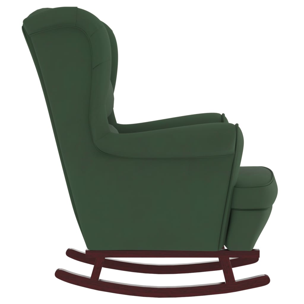 vidaXL Rocking Chair with Solid Wood Rubber Legs Dark Green Velvet-3