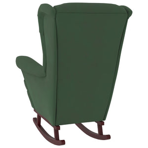 vidaXL Rocking Chair with Solid Wood Rubber Legs Dark Green Velvet-4