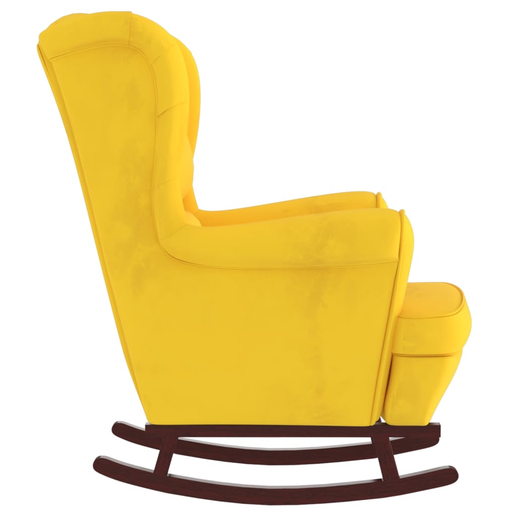 vidaXL Rocking Chair with Solid Wood Rubber Legs Yellow Velvet-2