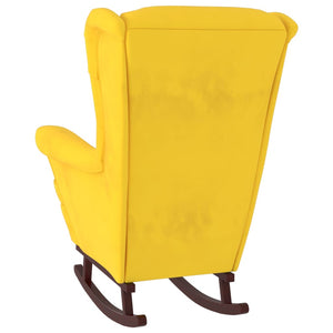 vidaXL Rocking Chair with Solid Wood Rubber Legs Yellow Velvet-3