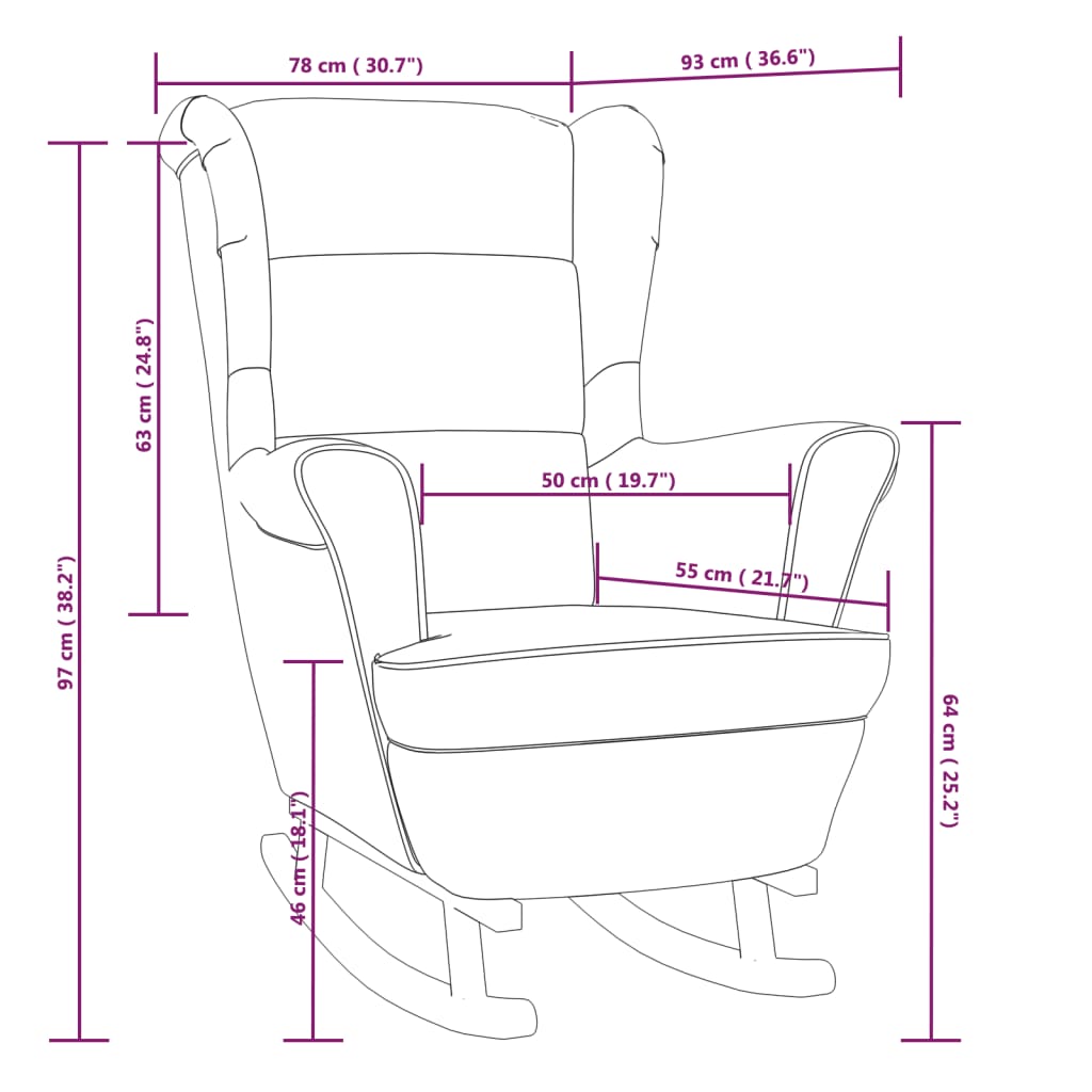 vidaXL Rocking Chair with Solid Wood Rubber Legs Yellow Velvet-6