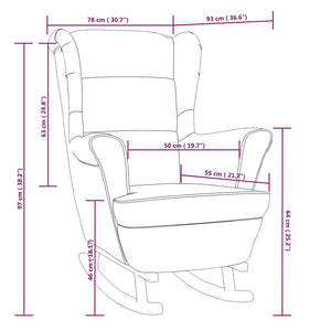 vidaXL Rocking Chair with Solid Wood Rubber Legs Cream Velvet-6