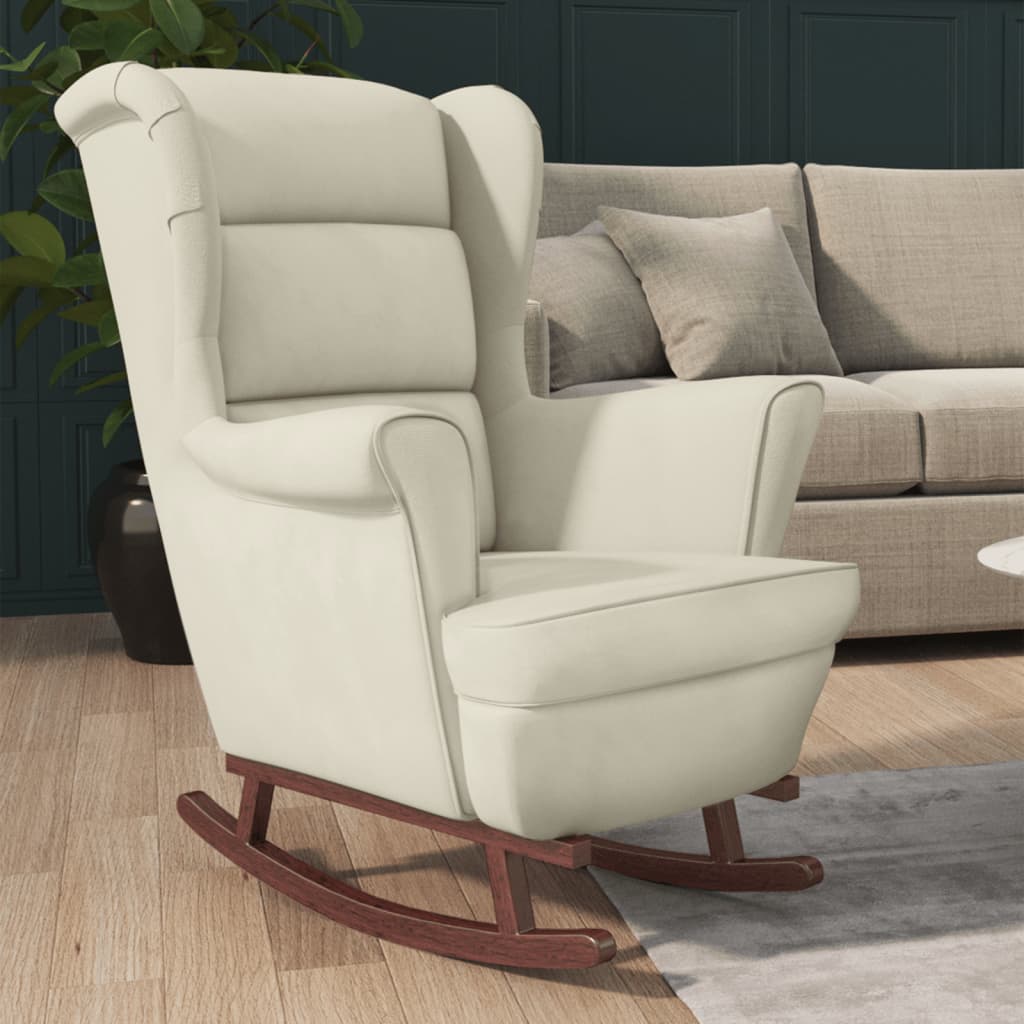vidaXL Rocking Chair with Solid Wood Rubber Legs Cream Velvet-0