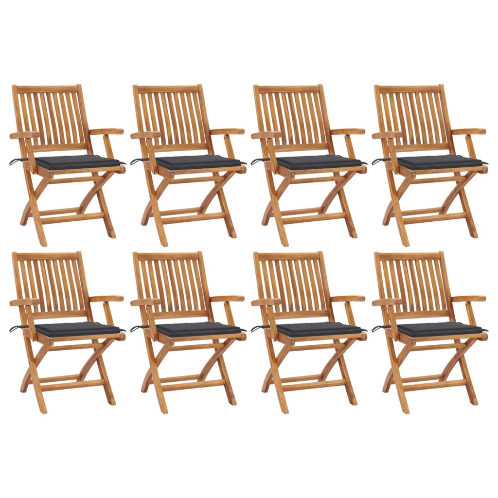 vidaXL Patio Chairs 2 pcs with Anthracite Cushions Solid Teak Wood-53