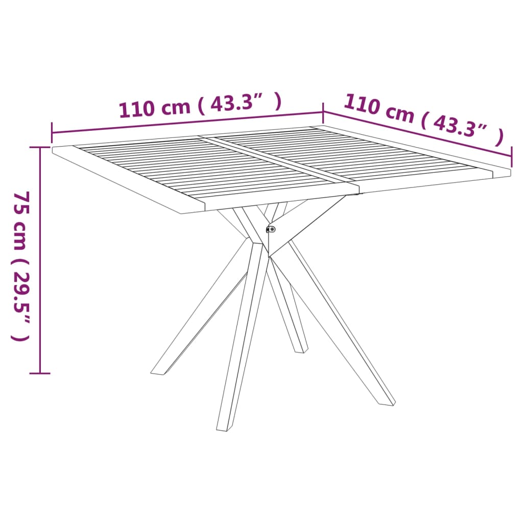 vidaXL Patio Table 43.3"x43.3"x29.5" Solid Wood Acacia-4