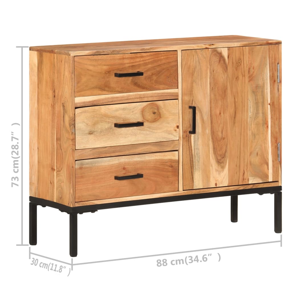 vidaXL Sideboard 34.6"x11.8"x28.7" Solid Acacia Wood-9