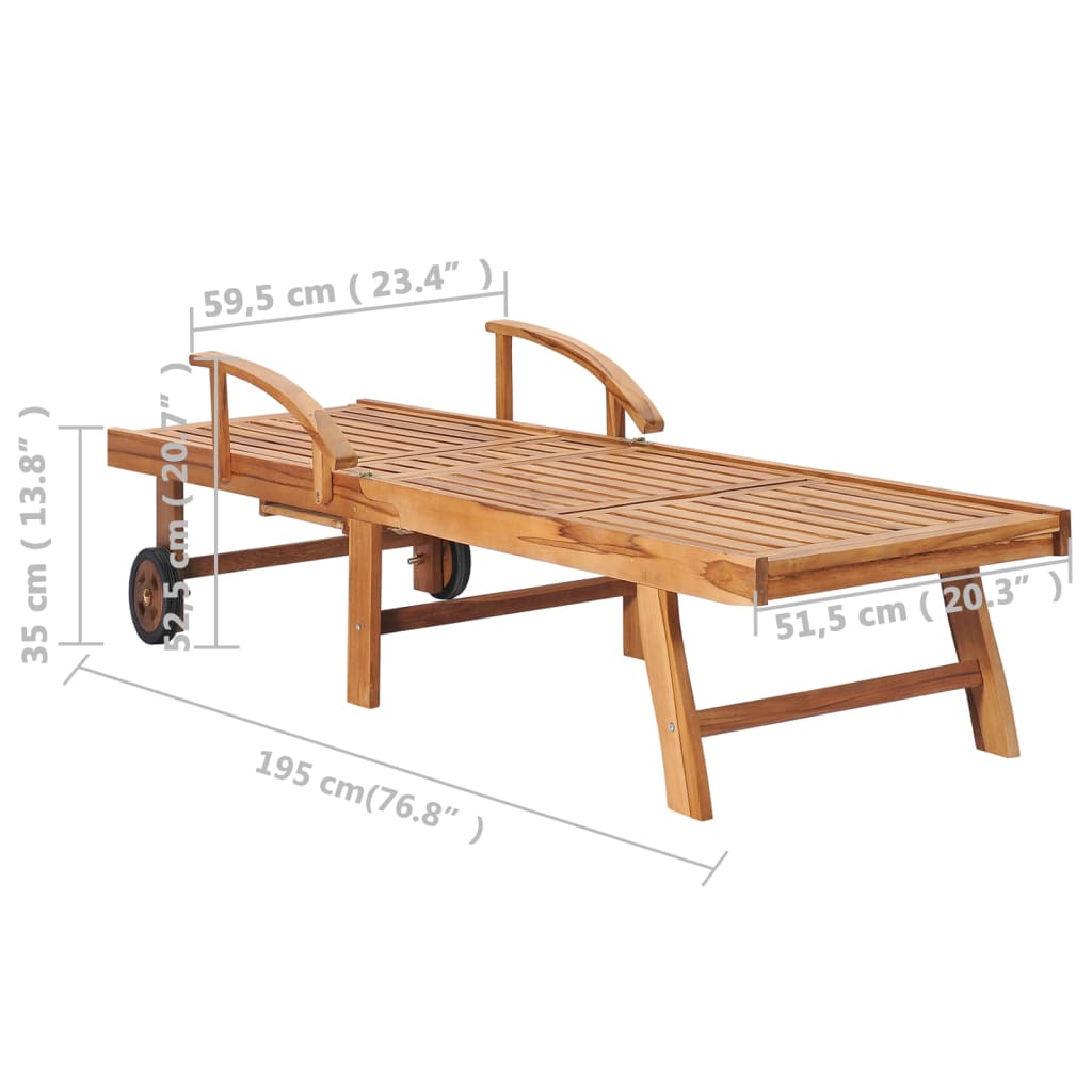 vidaXL Sun Loungers 2 pcs with Table and Cushion Solid Teak Wood-6