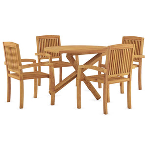 vidaXL Solid Wood Teak Patio Dining Set 5 Piece Seat Ø 35.4"/Ø 43.3'' Table-0