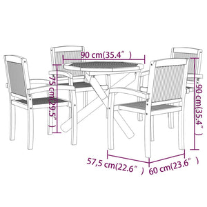 vidaXL Solid Wood Teak Patio Dining Set 5 Piece Seat Ø 35.4"/Ø 43.3'' Table-10