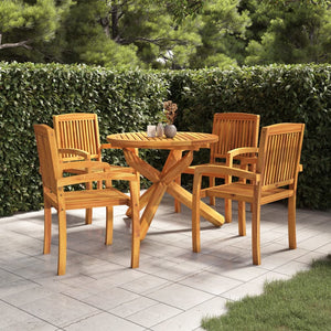 vidaXL Solid Wood Teak Patio Dining Set 5 Piece Seat Ø 35.4"/Ø 43.3'' Table-4