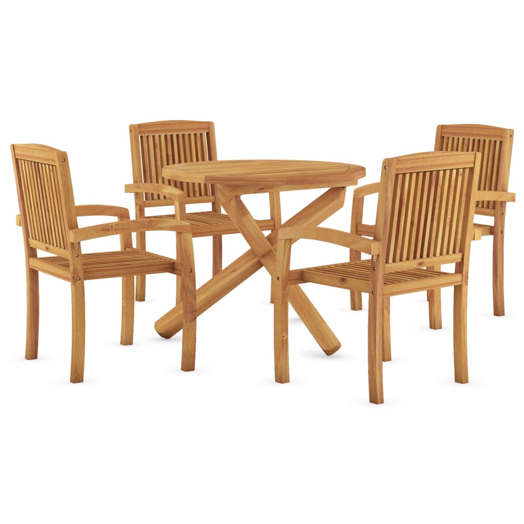 vidaXL Solid Wood Teak Patio Dining Set 5 Piece Seat Ø 35.4"/Ø 43.3'' Table-6