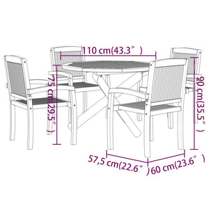 vidaXL Solid Wood Teak Patio Dining Set 5 Piece Seat Ø 35.4"/Ø 43.3'' Table-3