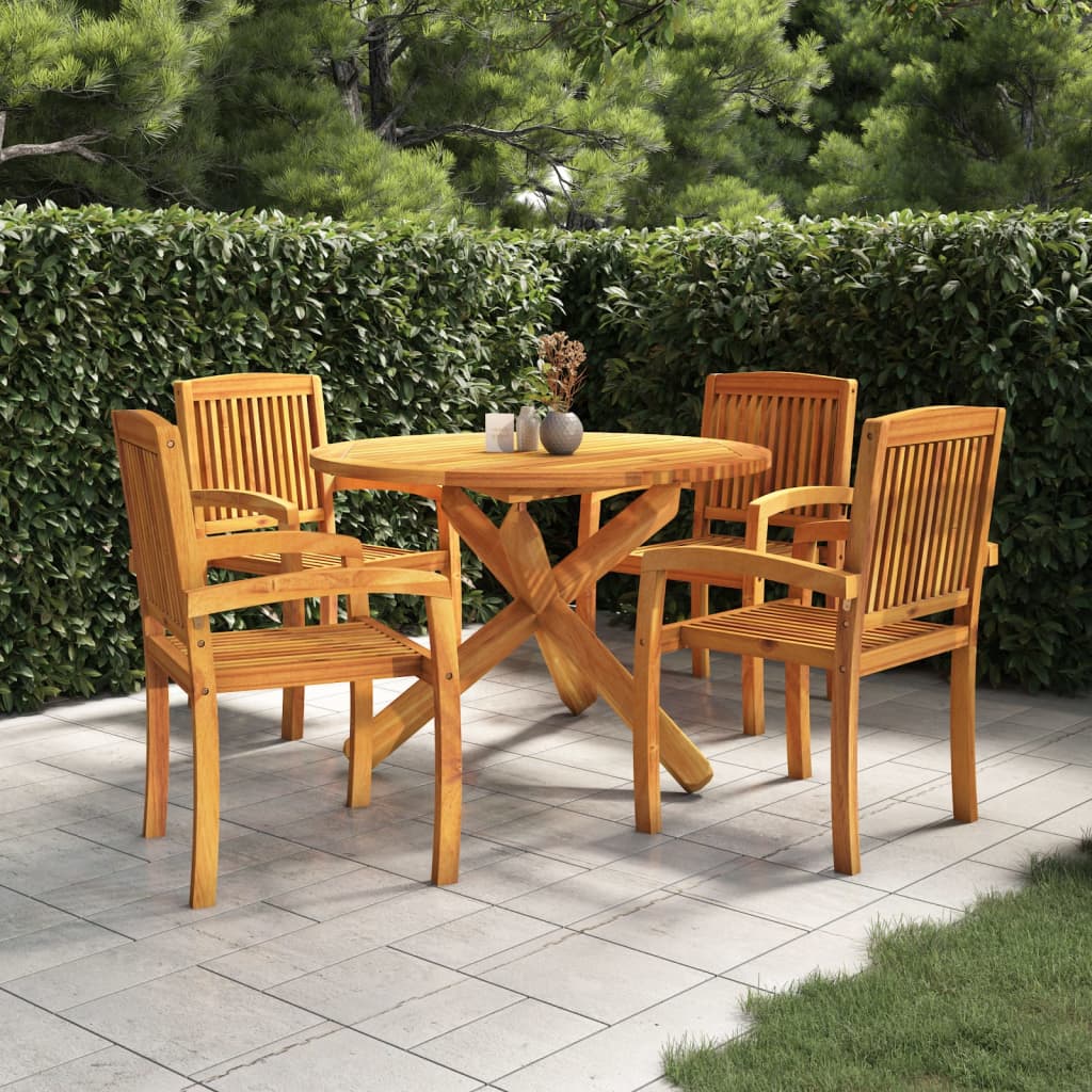 vidaXL Solid Wood Teak Patio Dining Set 5 Piece Seat Ø 35.4"/Ø 43.3'' Table-8