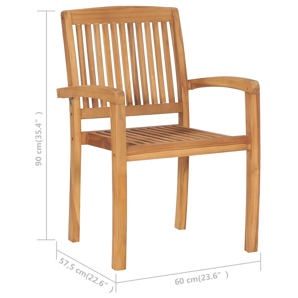 vidaXL 1/2x Solid Teak Wood Stacking Garden Dining Chair Patio Lounge Seating-9