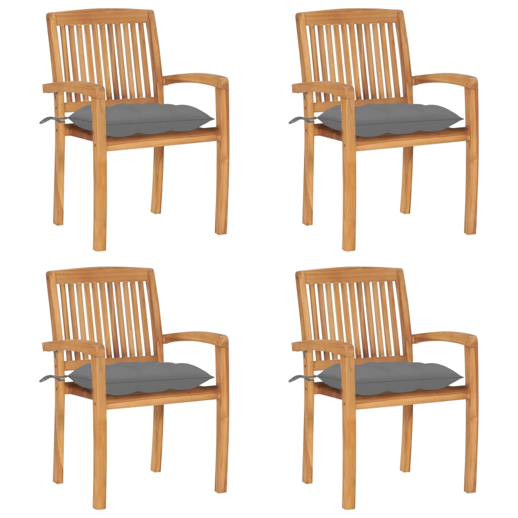 vidaXL 2/4/6/8x Solid Wood Teak Patio Chairs with Cushions Seat Multi Colors-40