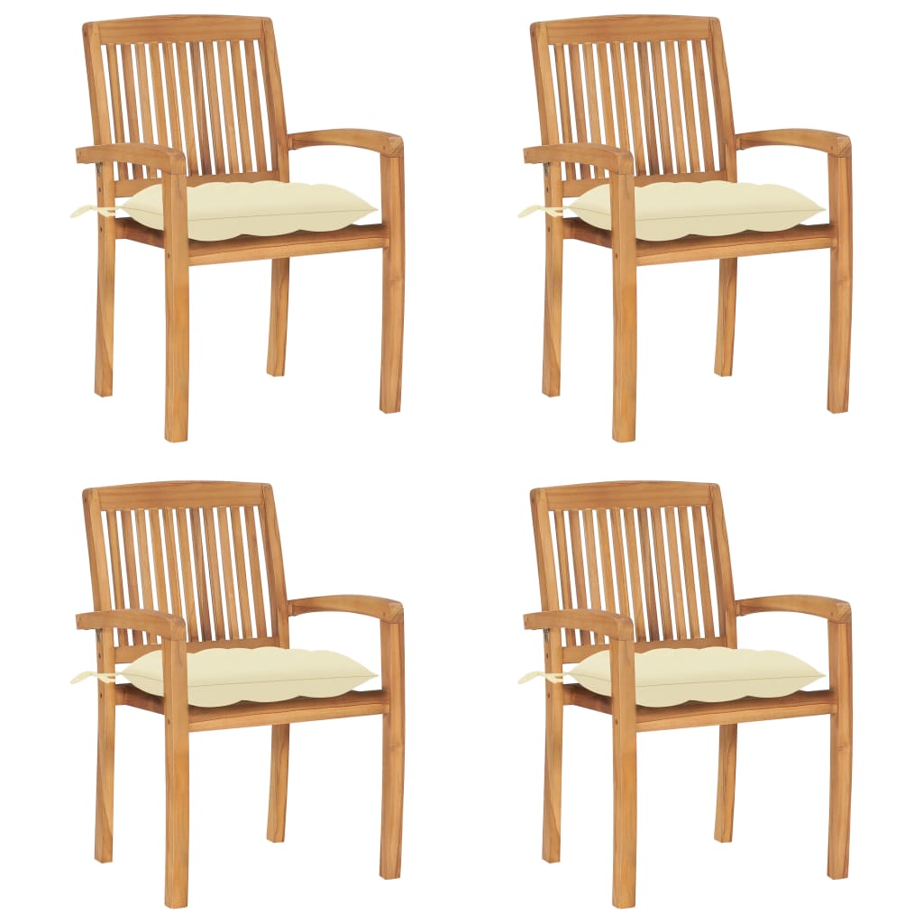 vidaXL 2/4/6/8x Solid Wood Teak Patio Chairs with Cushions Seat Multi Colors-42