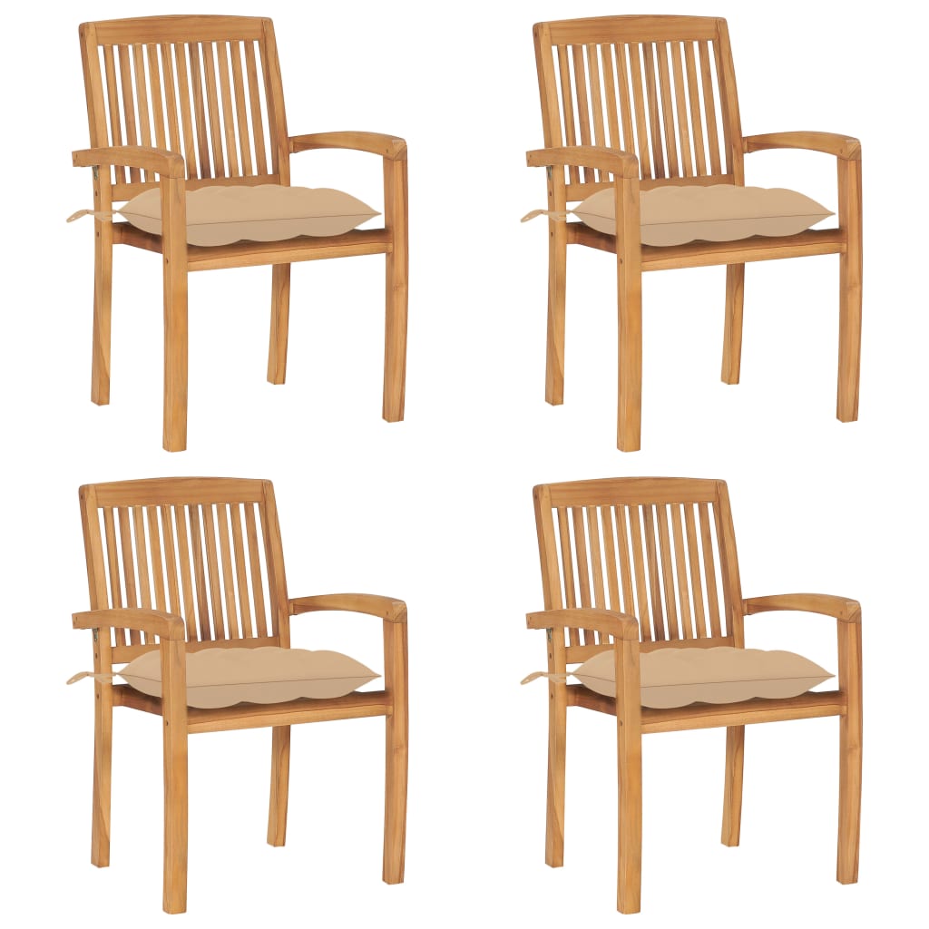 vidaXL 2/4/6/8x Solid Wood Teak Patio Chairs with Cushions Seat Multi Colors-16