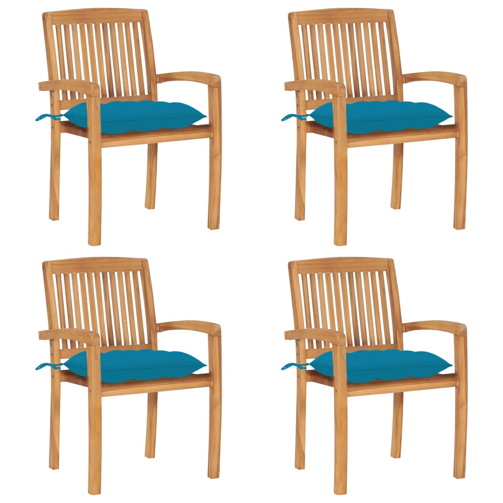 vidaXL 2/4/6/8x Solid Wood Teak Patio Chairs with Cushions Seat Multi Colors-18