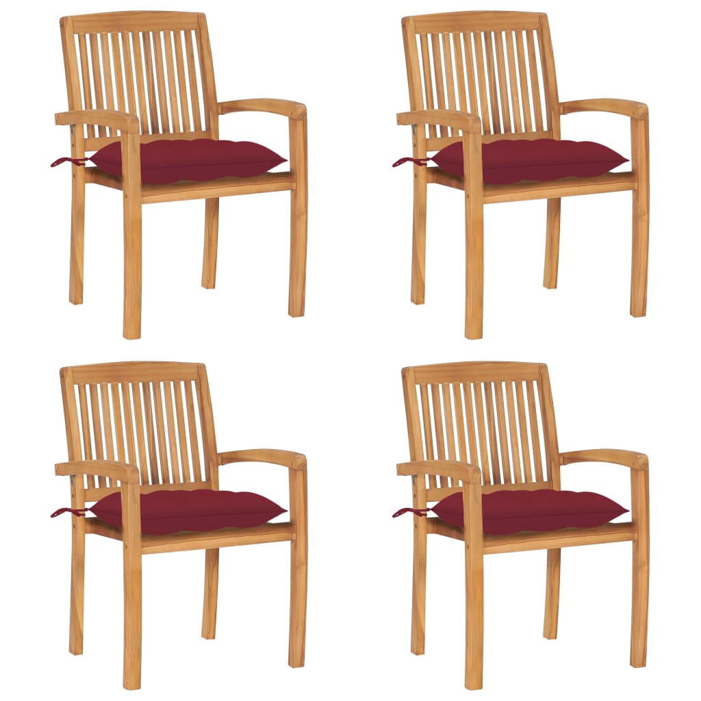 vidaXL 2/4/6/8x Solid Wood Teak Patio Chairs with Cushions Seat Multi Colors-56