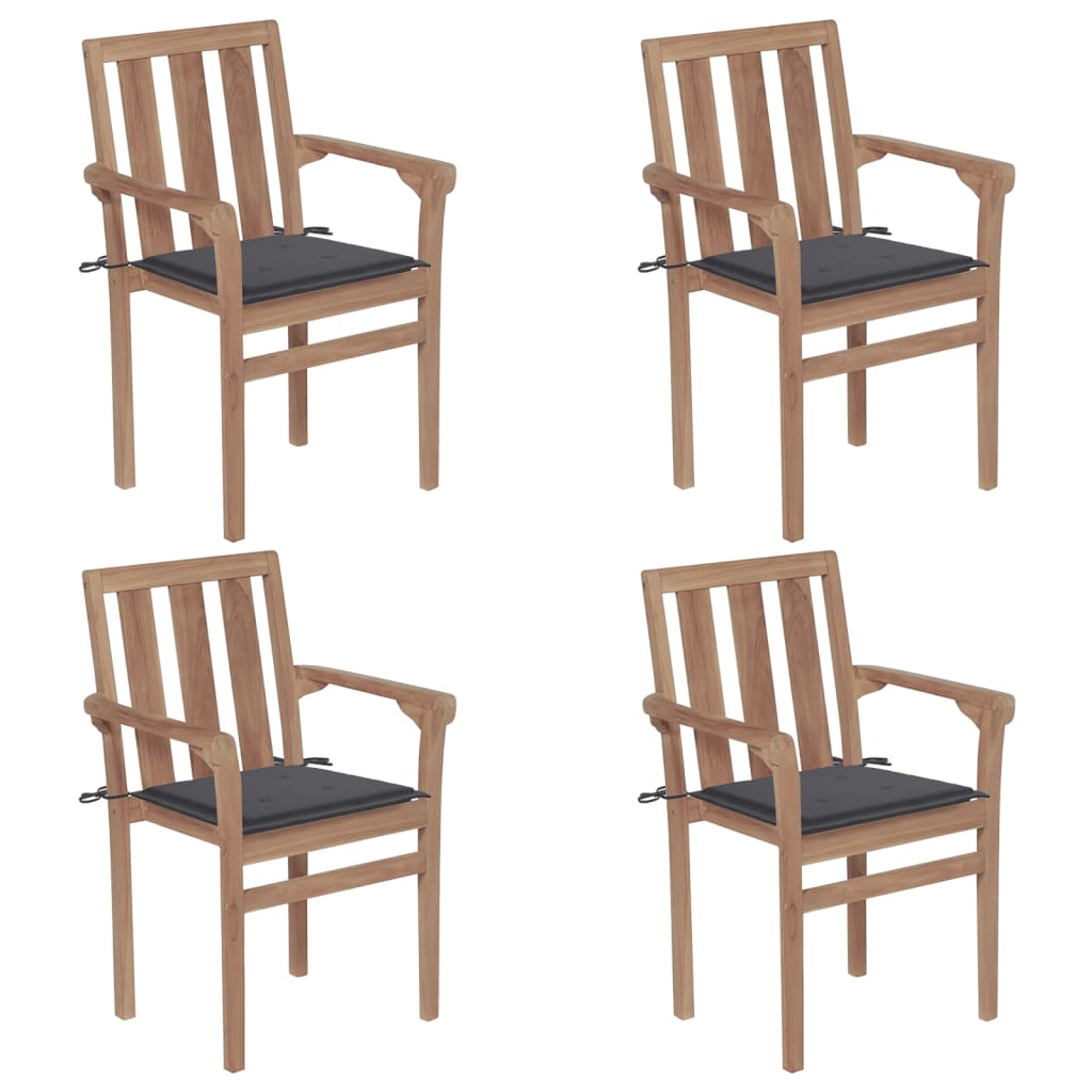 vidaXL 2/4/6/8x Solid Wood Teak Stackable Patio Chair & Cushions Multi Colors-0
