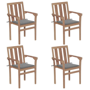 vidaXL 2/4/6/8x Solid Wood Teak Stackable Patio Chair & Cushions Multi Colors-18