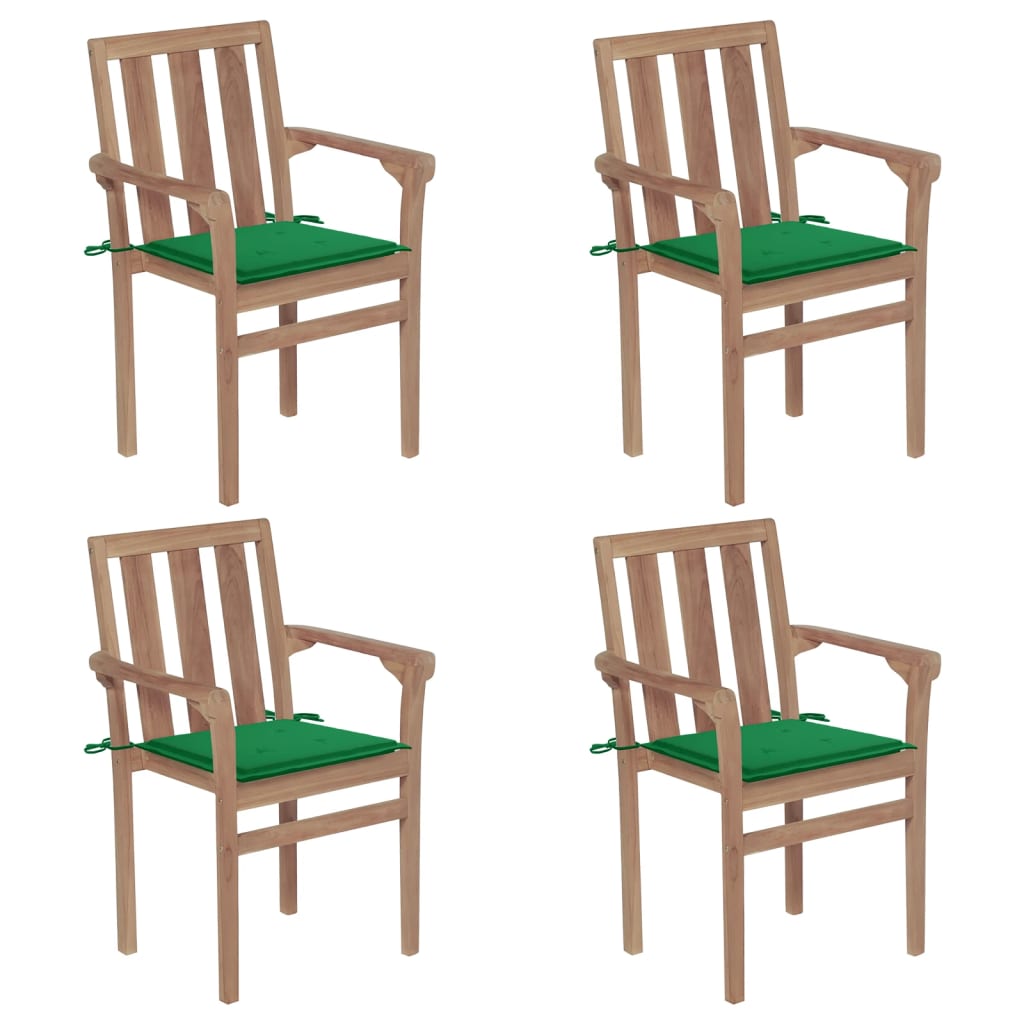 vidaXL 2/4/6/8x Solid Wood Teak Stackable Patio Chair & Cushions Multi Colors-5