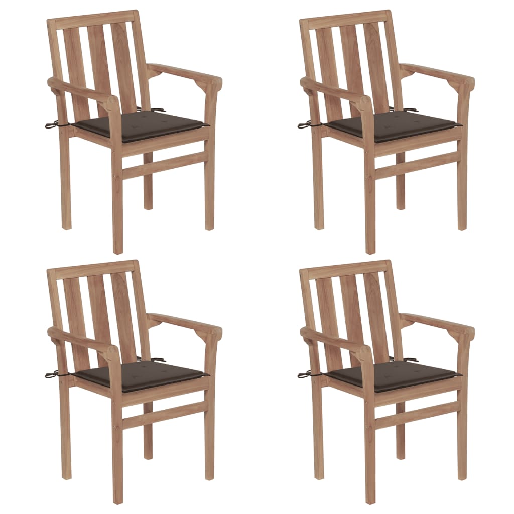 vidaXL 2/4/6/8x Solid Wood Teak Stackable Patio Chair & Cushions Multi Colors-9