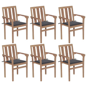 vidaXL 2/4/6/8x Solid Wood Teak Stackable Patio Chair & Cushions Multi Colors-14