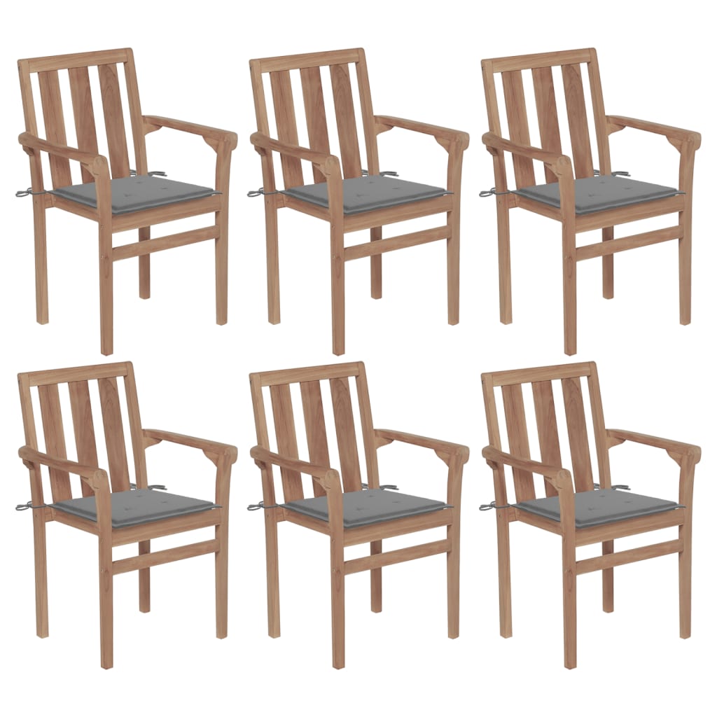 vidaXL 2/4/6/8x Solid Wood Teak Stackable Patio Chair & Cushions Multi Colors-12