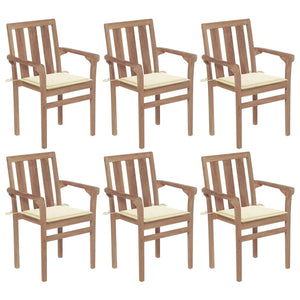 vidaXL 2/4/6/8x Solid Wood Teak Stackable Patio Chair & Cushions Multi Colors-4