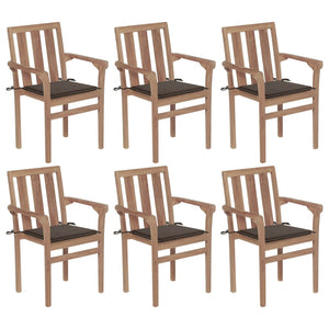 vidaXL 2/4/6/8x Solid Wood Teak Stackable Patio Chair & Cushions Multi Colors-2