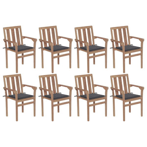 vidaXL 2/4/6/8x Solid Wood Teak Stackable Patio Chair & Cushions Multi Colors-16
