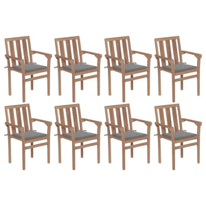 vidaXL 2/4/6/8x Solid Wood Teak Stackable Patio Chair & Cushions Multi Colors-1