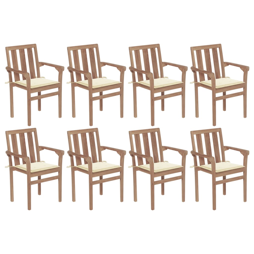 vidaXL 2/4/6/8x Solid Wood Teak Stackable Patio Chair & Cushions Multi Colors-6