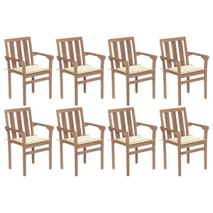 vidaXL 2/4/6/8x Solid Wood Teak Stackable Patio Chair & Cushions Multi Colors-6