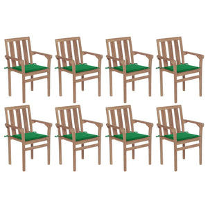 vidaXL 2/4/6/8x Solid Wood Teak Stackable Patio Chair & Cushions Multi Colors-19