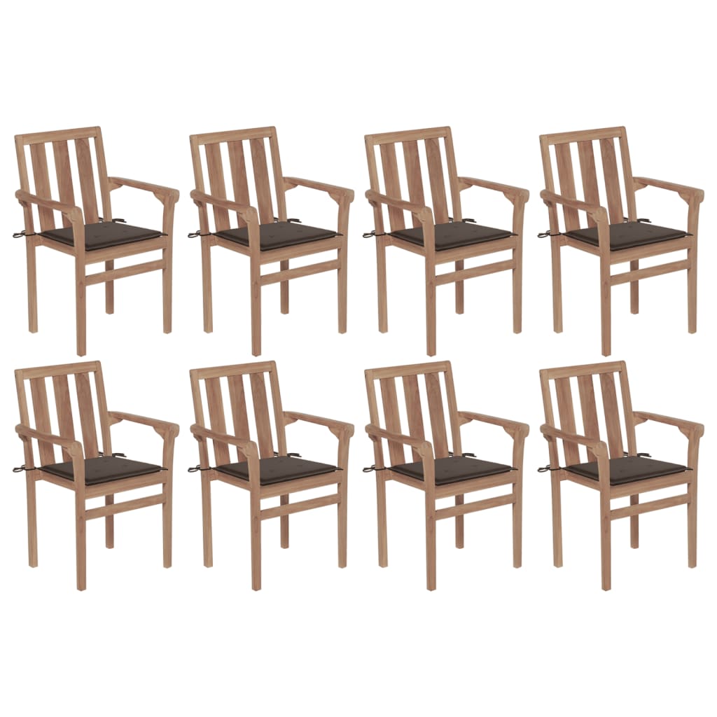 vidaXL 2/4/6/8x Solid Wood Teak Stackable Patio Chair & Cushions Multi Colors-17