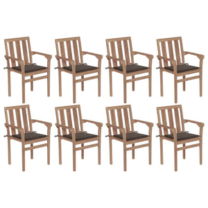 vidaXL 2/4/6/8x Solid Wood Teak Stackable Patio Chair & Cushions Multi Colors-17