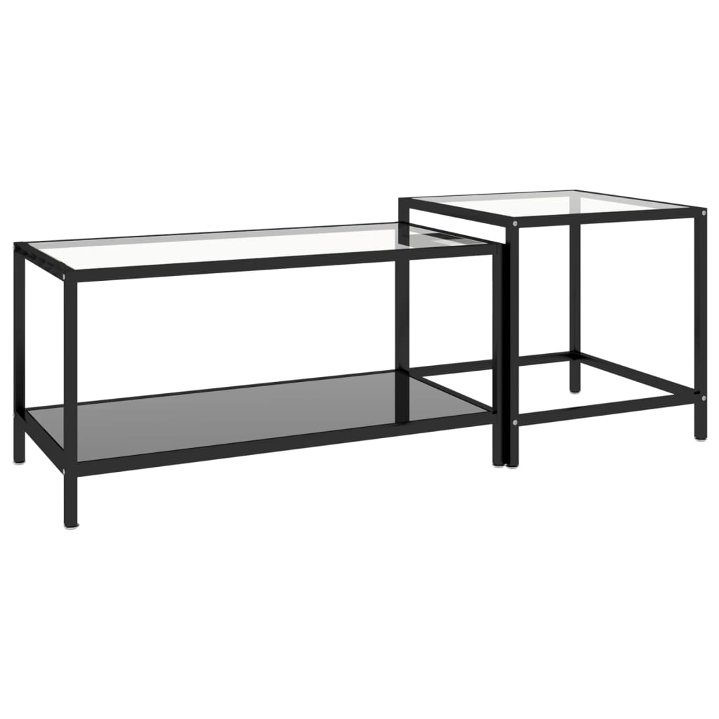 vidaXL Tea Tables Accent Coffee Side Table 2 Pcs Tempered Glass Transparent-8