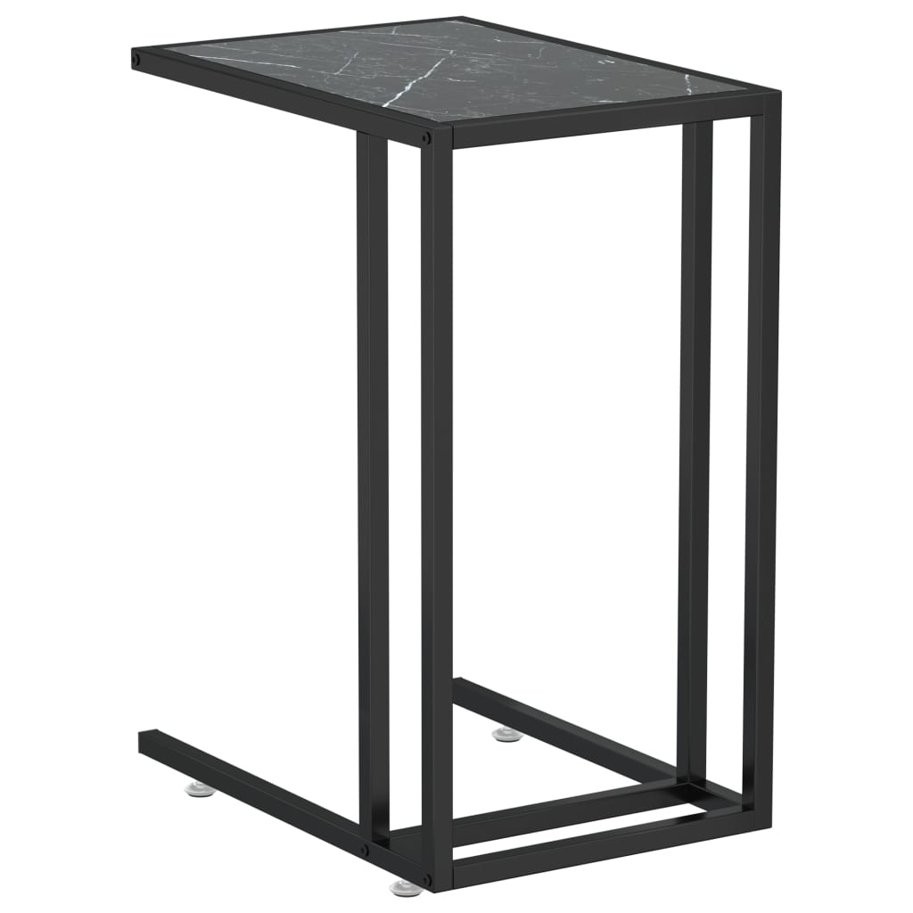 vidaXL Computer Side Table Accent C Shaped End Table Marble Tempered Glass-24