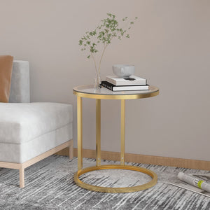 vidaXL Side Table Accent Round Coffee Table Furniture Marble Tempered Glass-17