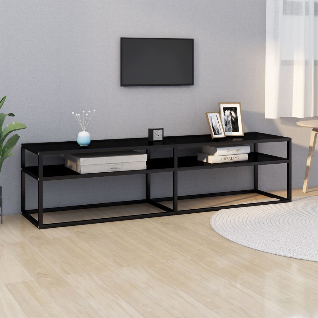 vidaXL TV Stand Entertainment Center TV Console Unit Black Tempered Glass-13