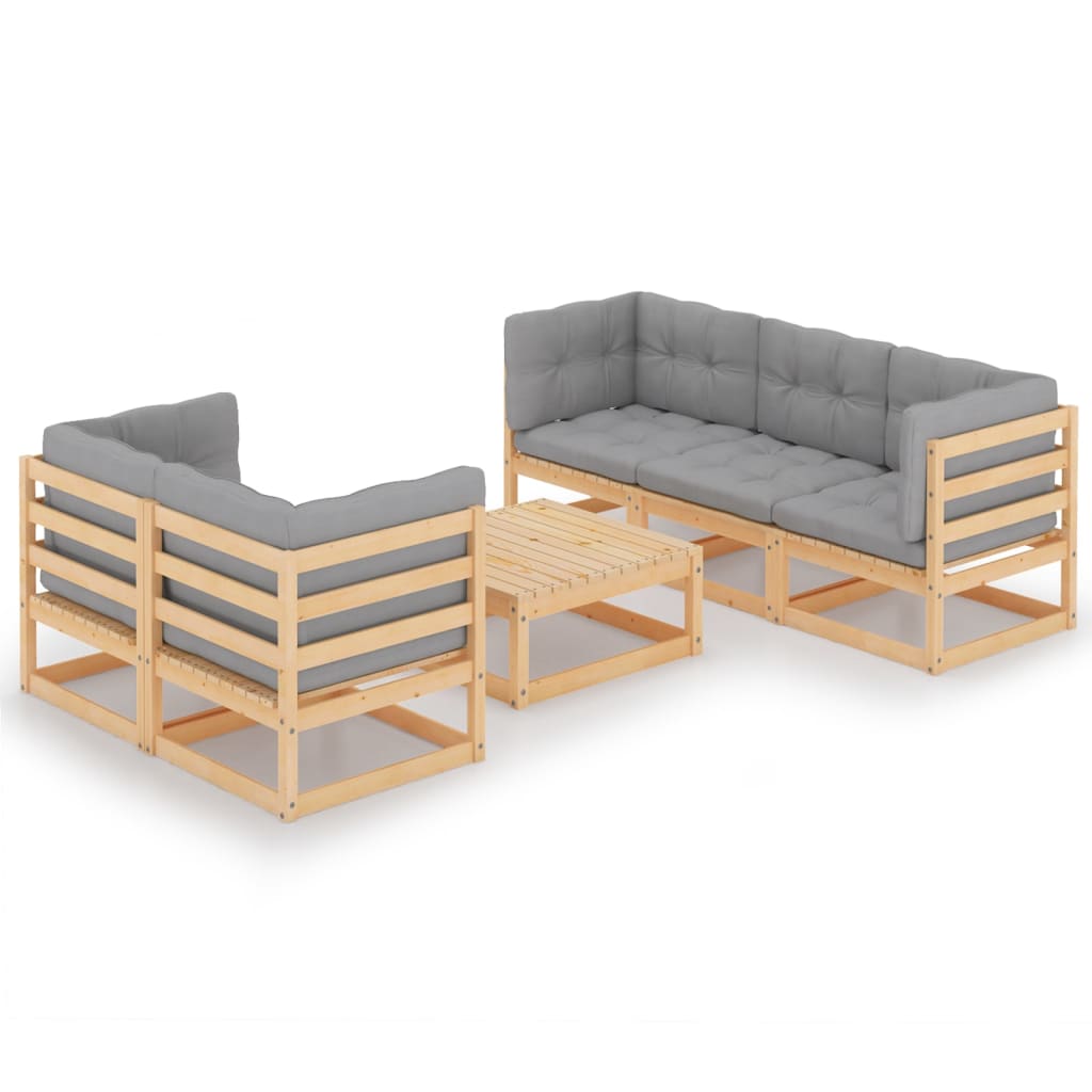 vidaXL 6 Piece Patio Lounge Set with Cushions Solid Wood Pine-9