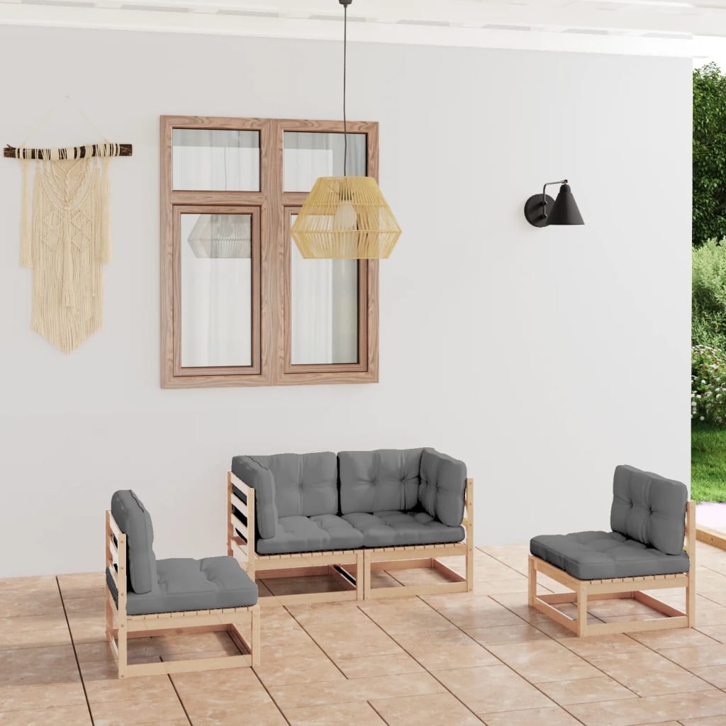 vidaXL 4 Piece Patio Lounge Set with Cushions Solid Wood Pine-10