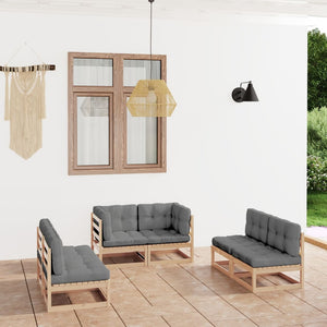 vidaXL 6 Piece Patio Lounge Set with Cushions Solid Pinewood-1