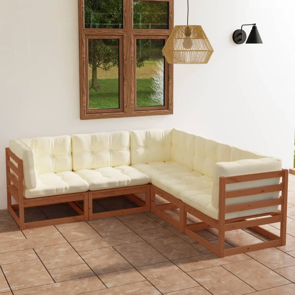 vidaXL Patio Furniture Set 5 Piece Outdoor Sectional Sofa Solid Wood Pine-25